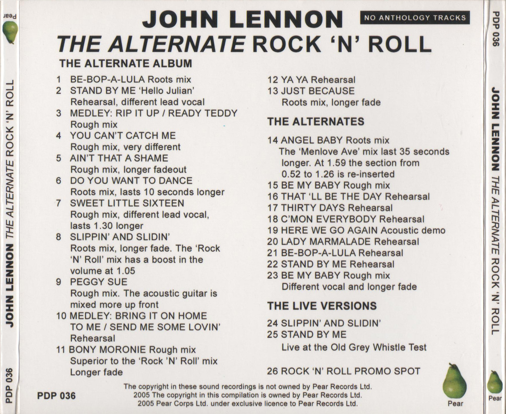 John Lennon - The Alternate Rock 'n' Roll (Pear PDP 036). 